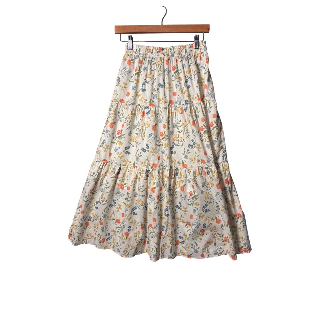 LE TENG Women Skirt One Size White Floral Tiered Maxi Cottagecore Boho Skirt